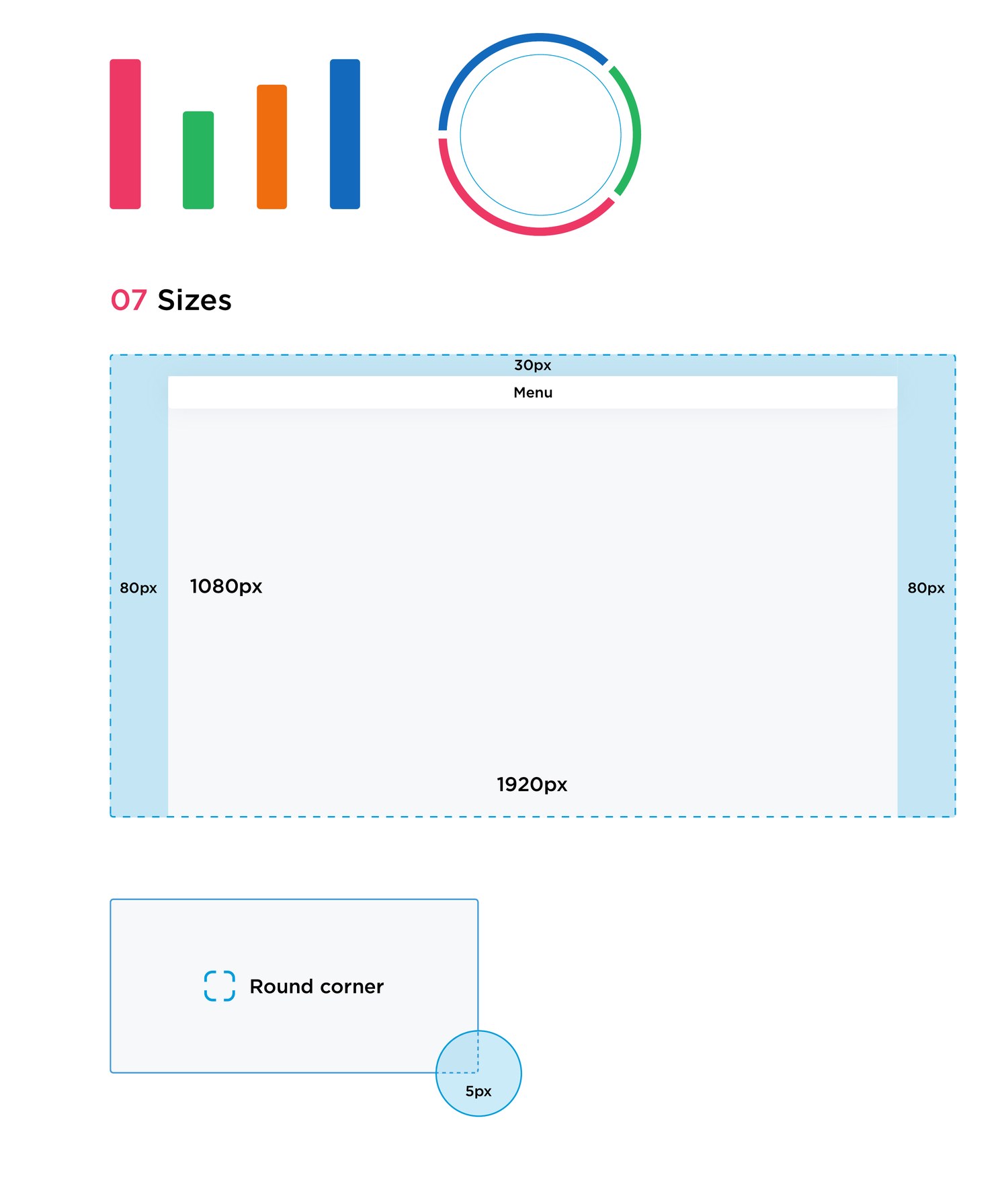 Clove style guide: chart styles and layout sizing with the 1920 by 1080 frame and corner radius