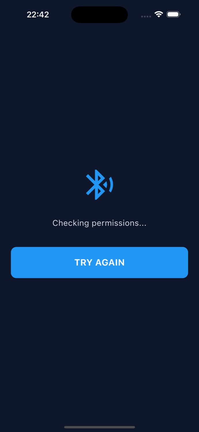 Home Gate app permission state: a Bluetooth glyph, the text Checking permissions, and a Try Again button