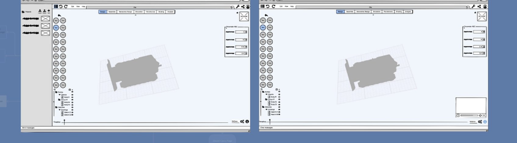 Browser-based 3D modeling interface with expansive viewport